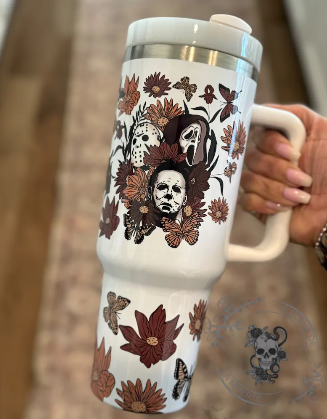 Spring Floral Horror Movie Halloween 40oz Tumbler- 406TTTB040