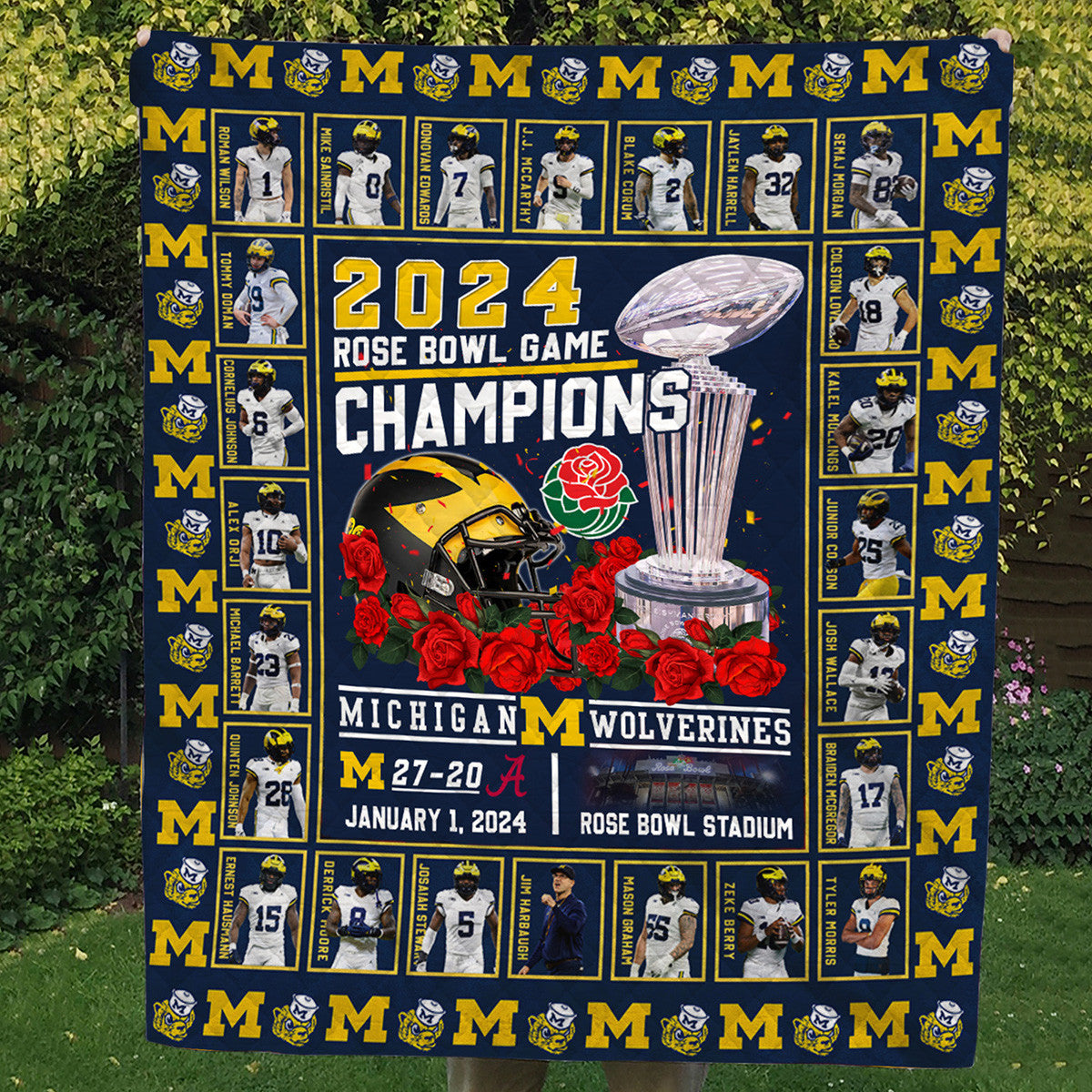 2024 Michigan Wolverines Rose Bowl Game Champions Fleece Blanket Quilt