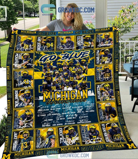 Michigan Wolverines Football Go Blue Fleece Blanket Quilt