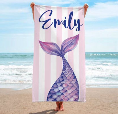 Mermaid Tail Custom Name Beach Towel- 406TTBT162