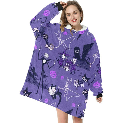 Light Purple Nightmare Before Christmas Print Blanket Hoodie - TW96