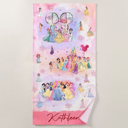 Personalized Watercolor Disney Princess Beach Towel- 406TTHNBT119