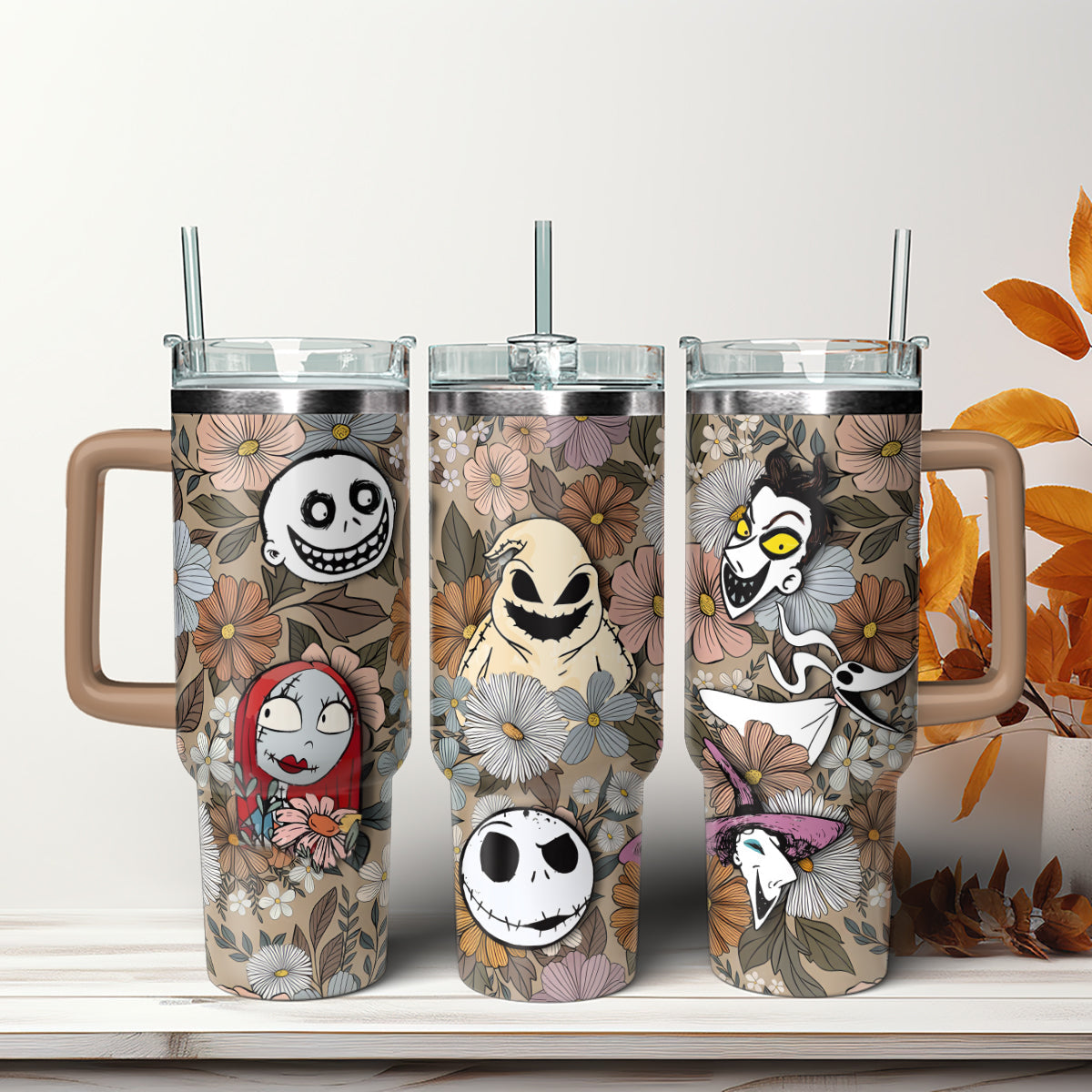 Nightmare Before Christmas Floral  40oz Tumbler - 408HLHNTB090