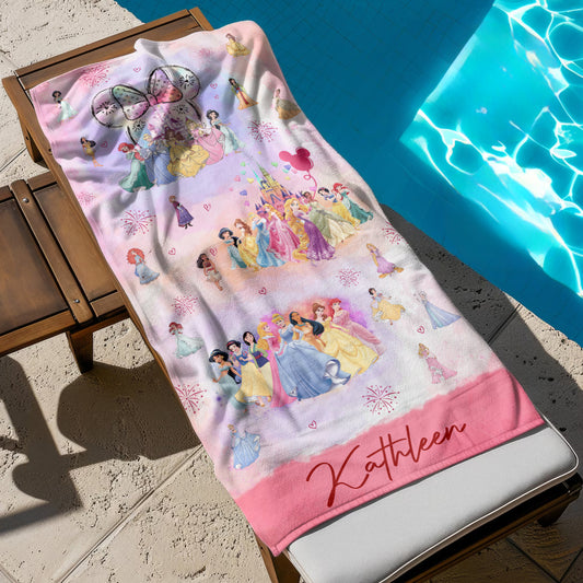 Personalized Watercolor Disney Princess Beach Towel- 406TTHNBT119