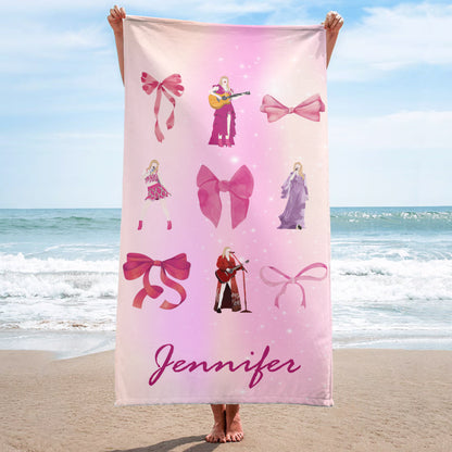 Taylor Swift Purple Bow Custom Name Beach Towel- 407TTHNBT152