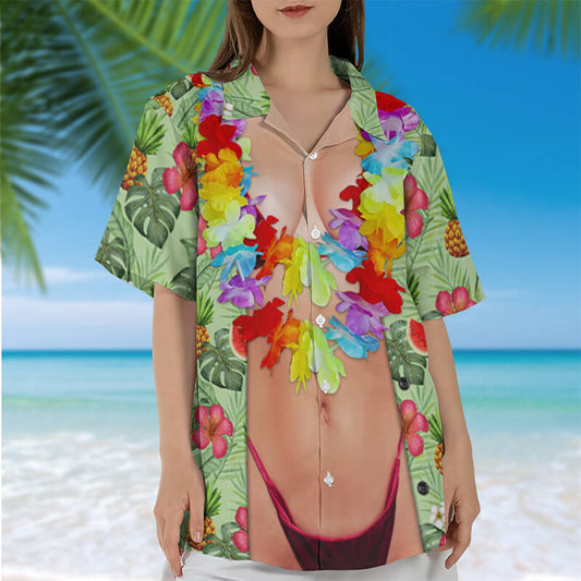 Funny Aloha Tropical Flowers Costume Girl Sexy Unisex Hawaiian Shirt