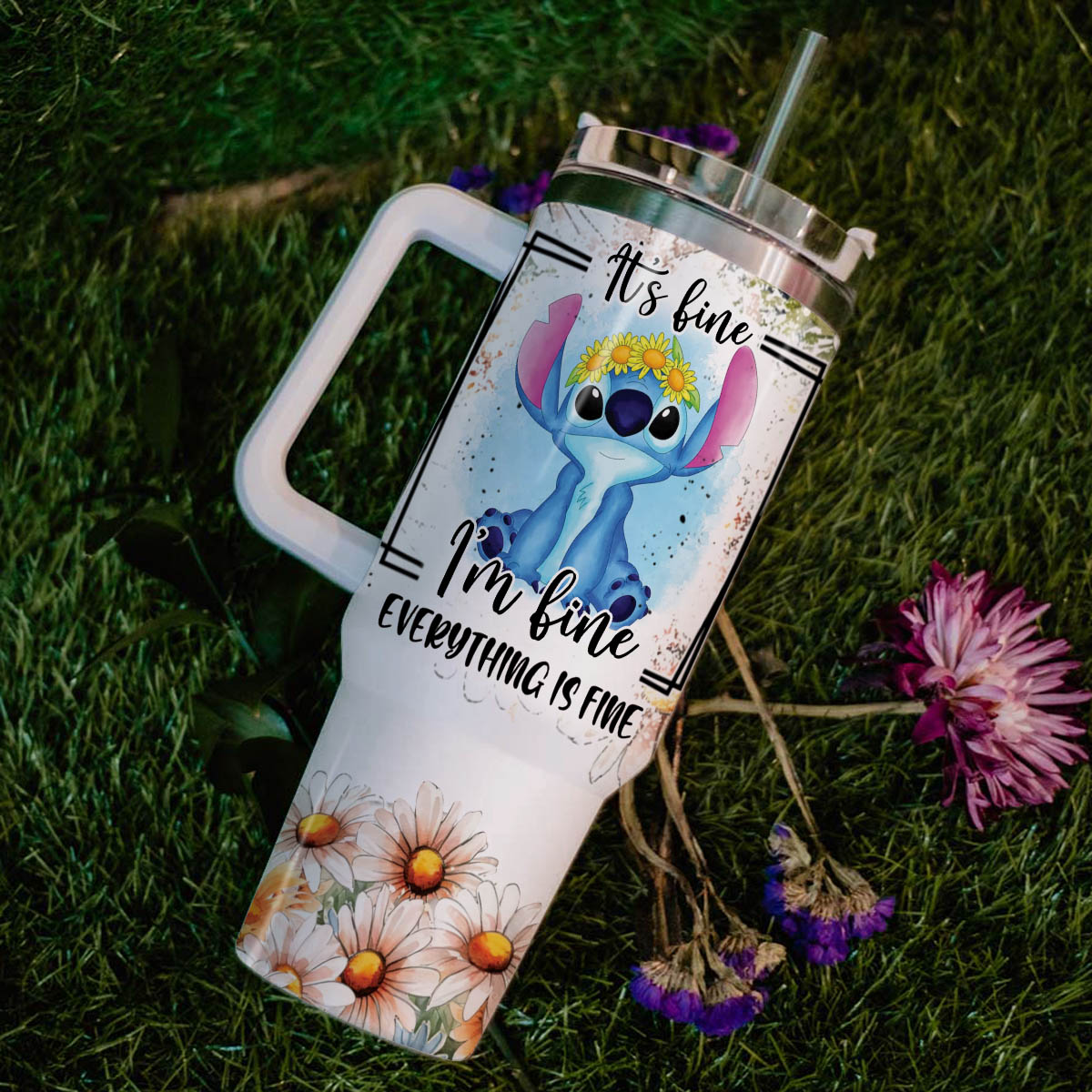 Custom Name Stitched Daisy Flower 40 Oz Tumbler 2505TW5 - Perfect Gift For Fans