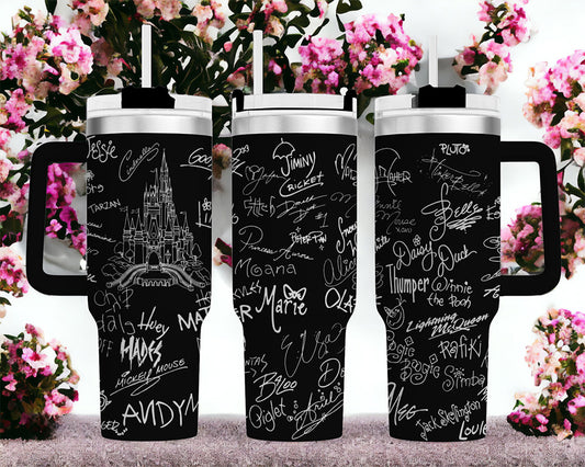 Disney character signatures around the magical castle 40oz Tumbler 1305TLS1