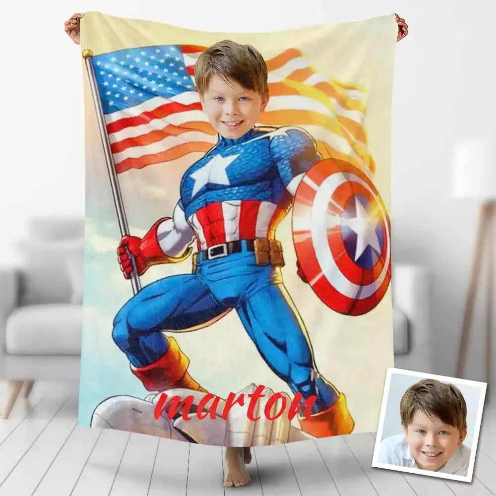 Captain America Custom Face/Name Blanket 23B3