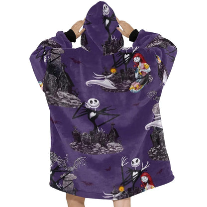 Dark Purple Nightmare Before Christmas Print Blanket Hoodie - TW95