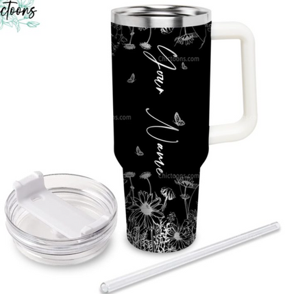 Custom Name Stitch Flower Laser Engraved Tumbler- 407TTTB010