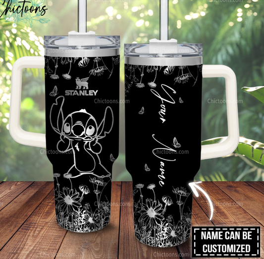 Custom Name Stitch Flower Laser Engraved Tumbler- 407TTTB010