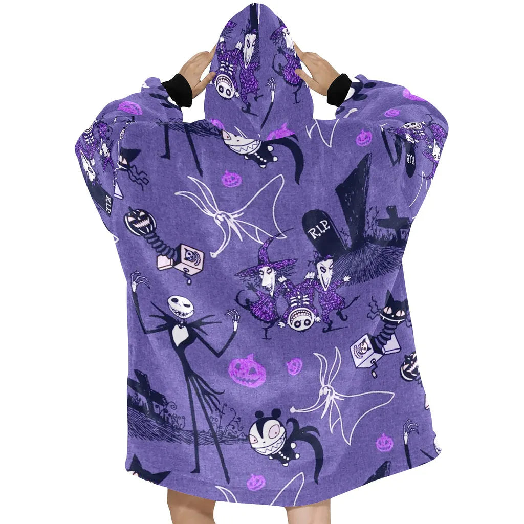 Light Purple Nightmare Before Christmas Print Blanket Hoodie - TW96