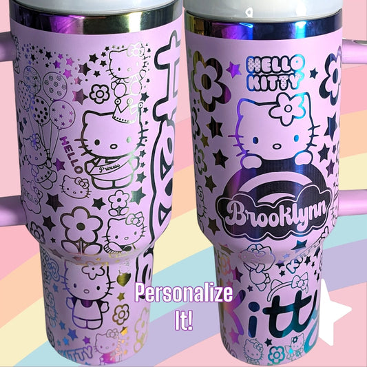 Custom Name Kitty Rainbow Cloud themed laser engraved 40oz Tumbler 1405TLS5