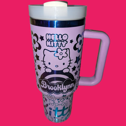 Custom Name Kitty Rainbow Cloud themed laser engraved 40oz Tumbler 1405TLS5