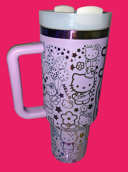 Custom Name Kitty Rainbow Cloud themed laser engraved 40oz Tumbler 1405TLS5