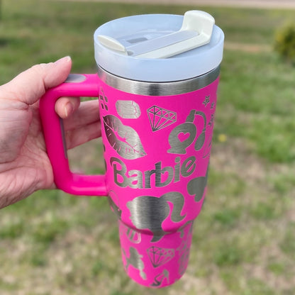 Barb 40oz Hot Pink Engraved Doll 40oz Tumbler 1405TLS6