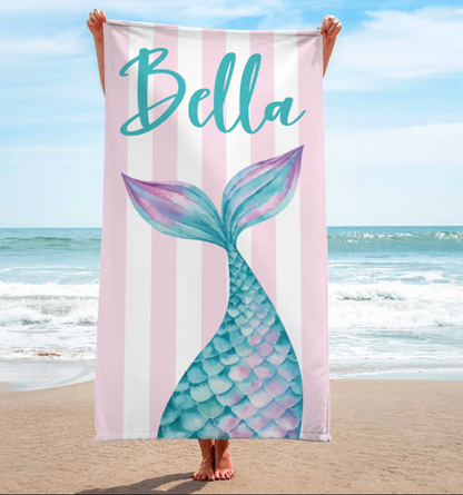 Mermaid Tail Custom Name Beach Towel- 406TTBT162