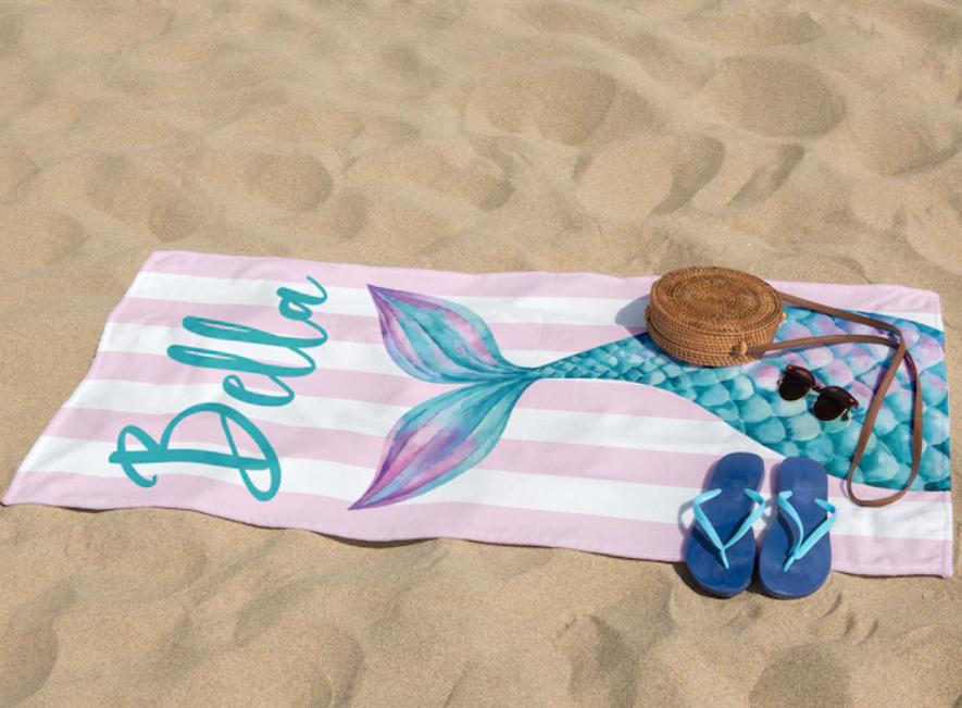 Mermaid Tail Custom Name Beach Towel- 406TTBT162