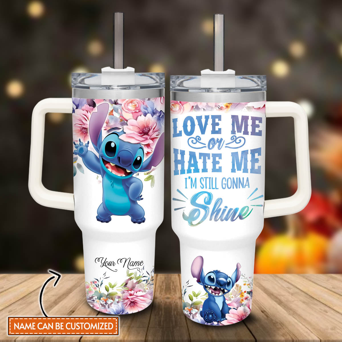 Custom Name Stitched Shine Flower  40 Oz Tumbler 2705TW2 - Perfect Gift For Fans