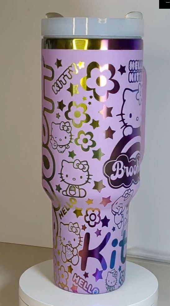 Custom Name Kitty Rainbow Cloud themed laser engraved 40oz Tumbler 1405TLS5