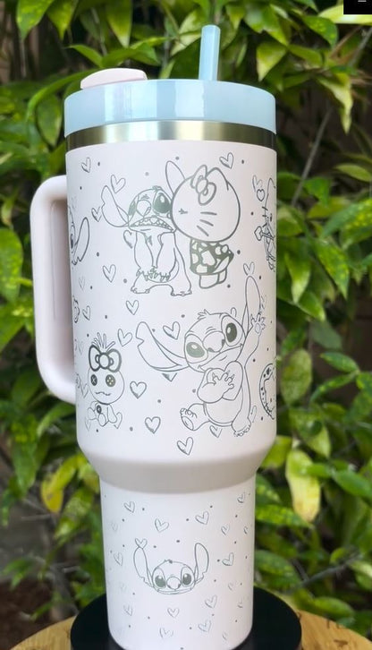 Kitty & Stitch Cartoon 40oz Tumbler - Perfect For Fan 40oz Tumbler 1505hkt15