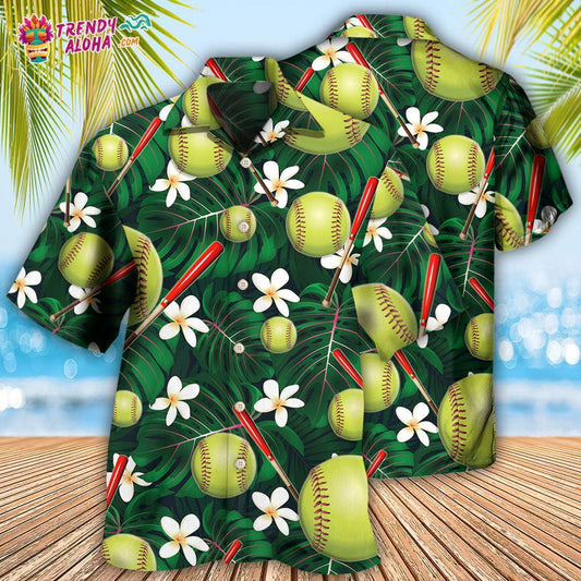 Hawaiian Shirt Softball Tropical Floral Unisex Shirt