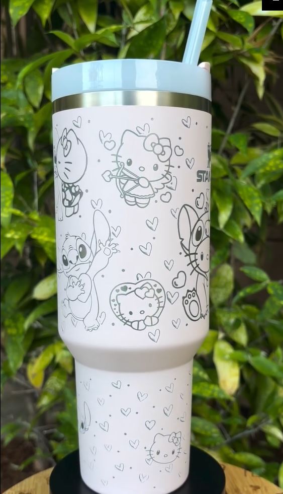 Kitty & Stitch Cartoon 40oz Tumbler - Perfect For Fan 40oz Tumbler 1505hkt15